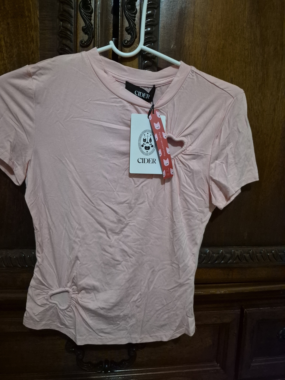 Cider Pink Short Sleeve Tee with Heart Cutouts